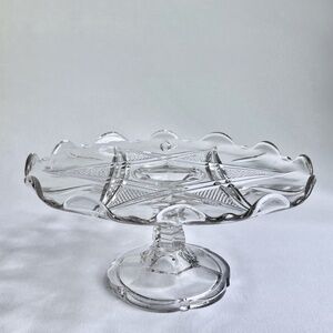 Vintage "Six Point Star" Clear Pressed Glass Fluted Pedestal Stand